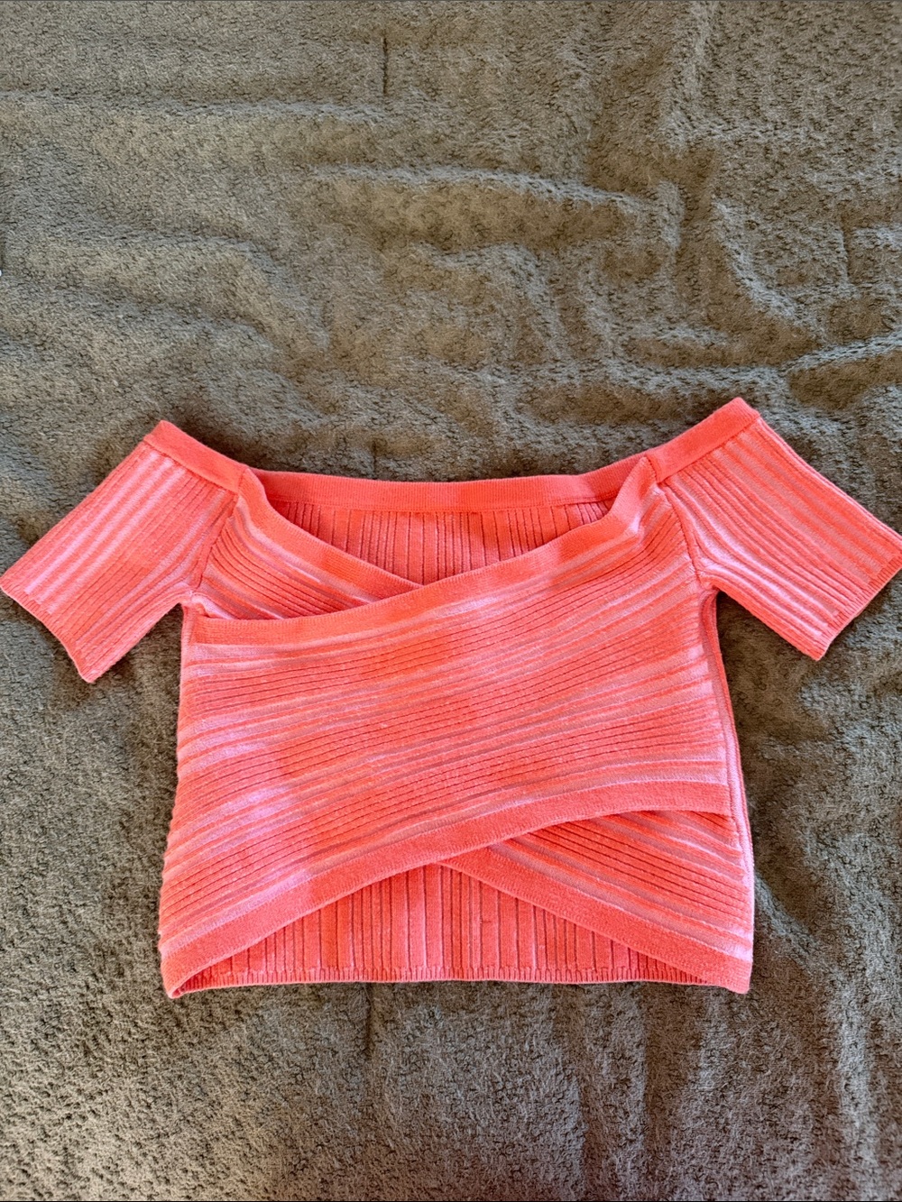 aerie Off-the-Shoulder Ribbed Crop Top - Coral